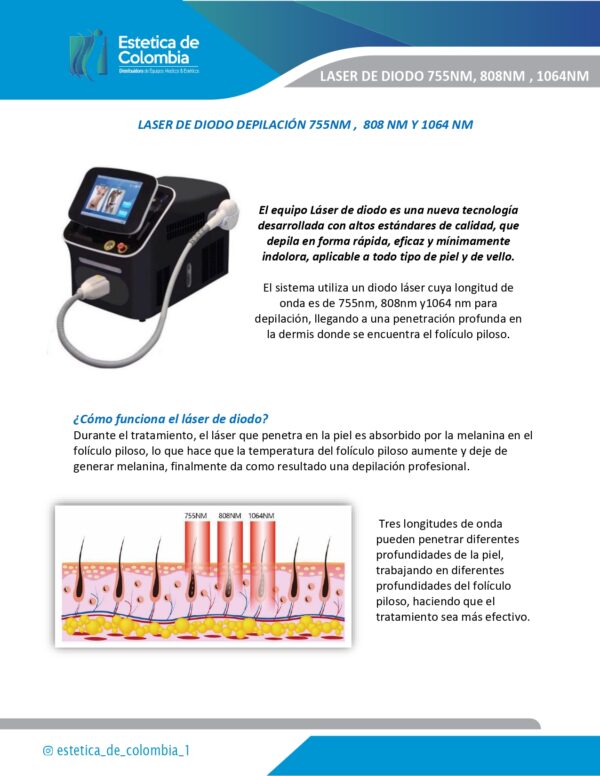 En Estética de Colombia, nos comprometemos a proporcionarte los mejores productos y servicios para tus necesidades de cuidado corporal. Nuestro Láser de Diodo Depilación de 3 Longitudes es seguro, preciso y cómodo, ofreciéndote una experiencia de depilación sin dolor y sin preocupaciones. Ya sea que desees tra